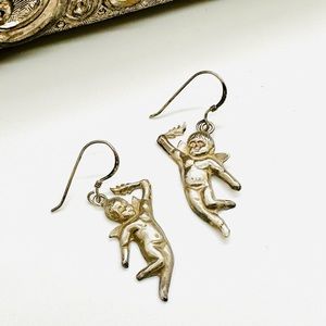 Vintage Nouveau Silver Cherub Angel Earrings